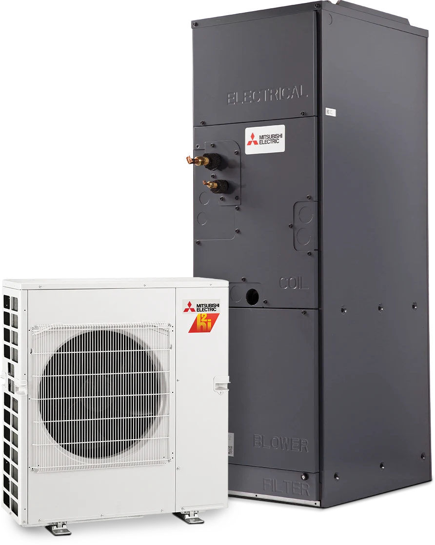 Mitsubishi Electric Zuba Central indoor air handler and outdoor heat pump