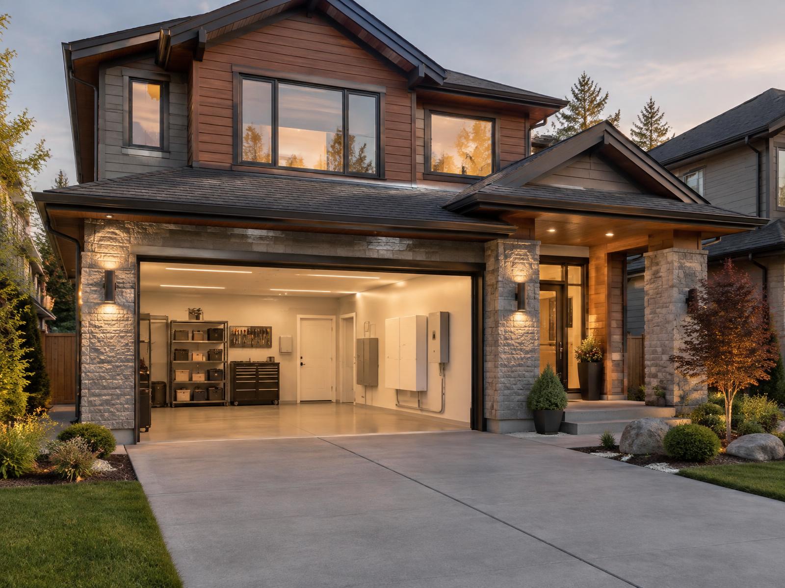 Modern energy-efficient home with battery storage