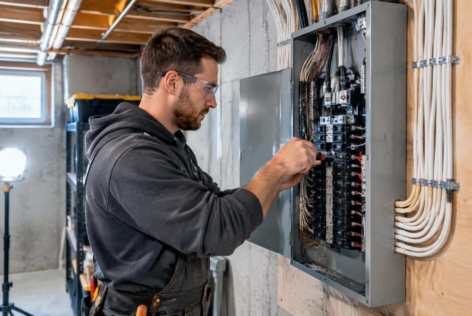 Electrician upgrading a home electrical panel