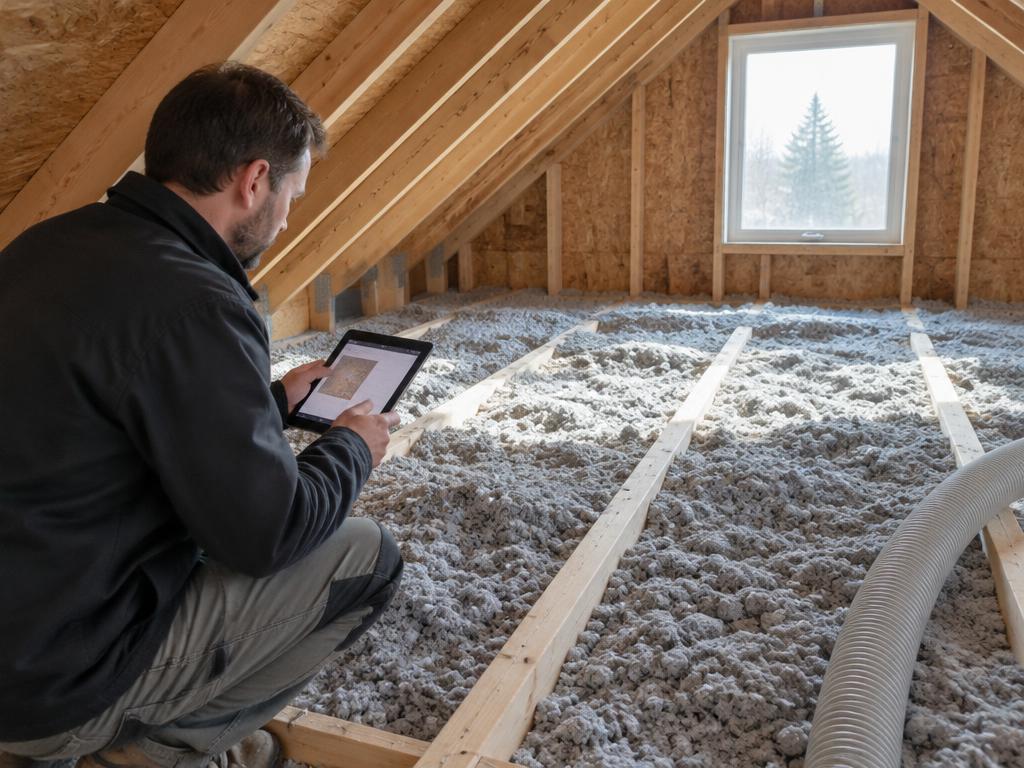Attic insulation being assessed by an energy advisor
